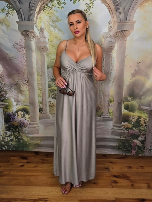 Bella Armonia – Wiskozowa Sukienka Maxi – Perłowy Szary