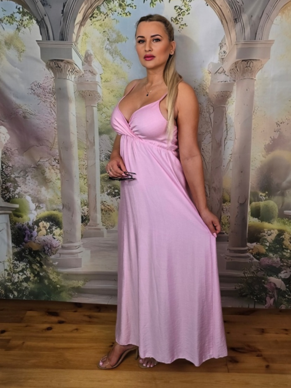 Bella Armonia – Wiskozowa Sukienka Maxi – Pudrowy Róż