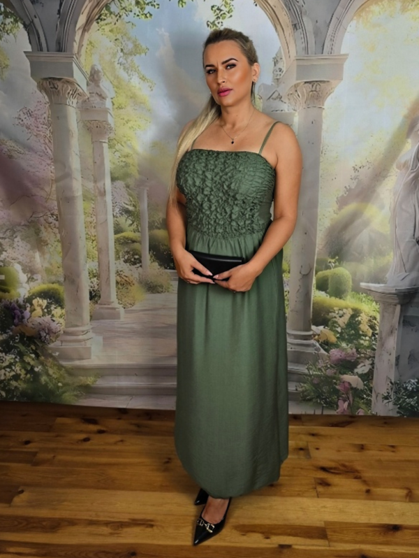 Wiskozowa Sukienka Maxi Bella Lirica – Oliwkowa Zieleń