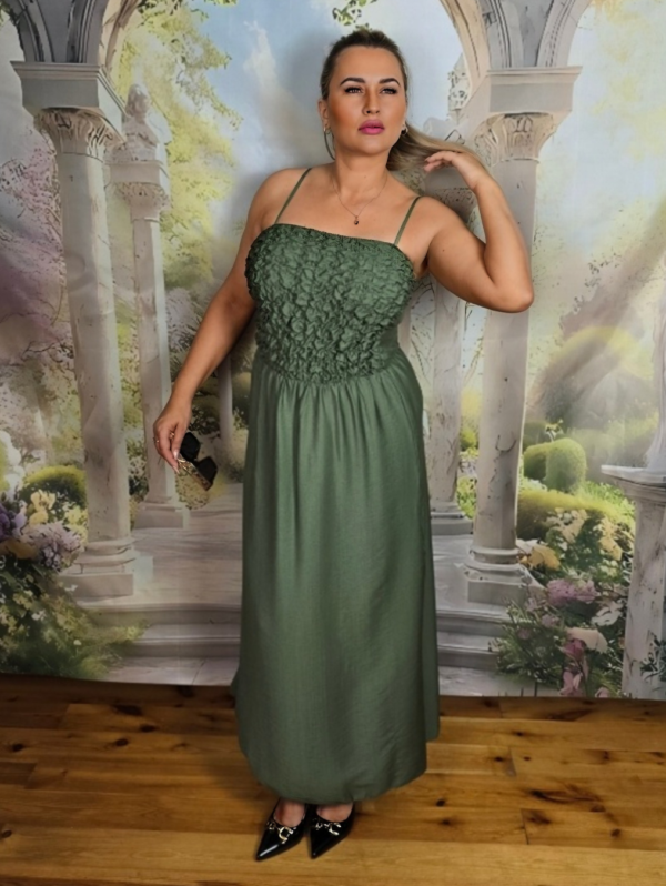 Wiskozowa Sukienka Maxi Bella Lirica – Oliwkowa Zieleń