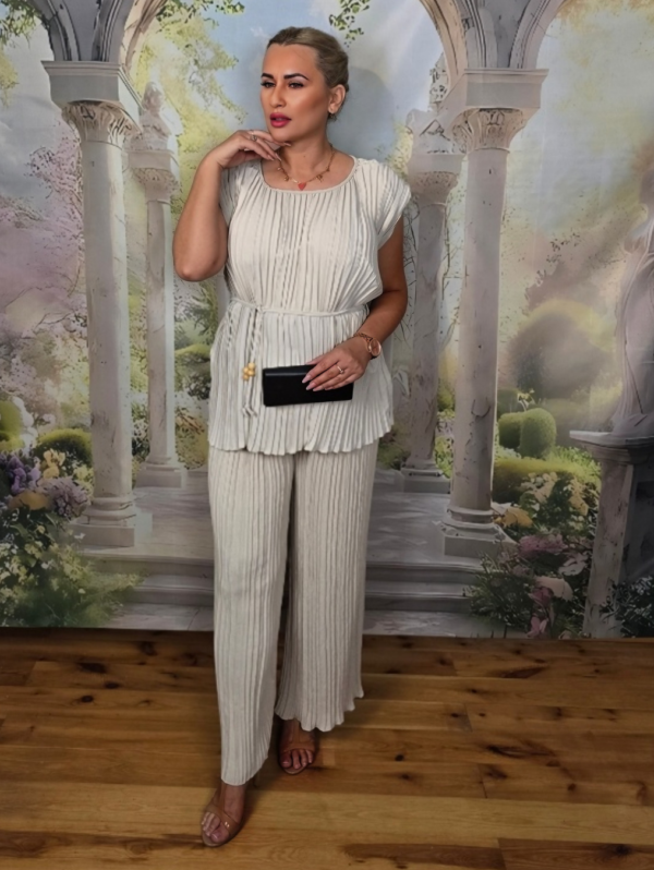 Plisowany Komplet Damski Bella Viviana – Jasny Beż