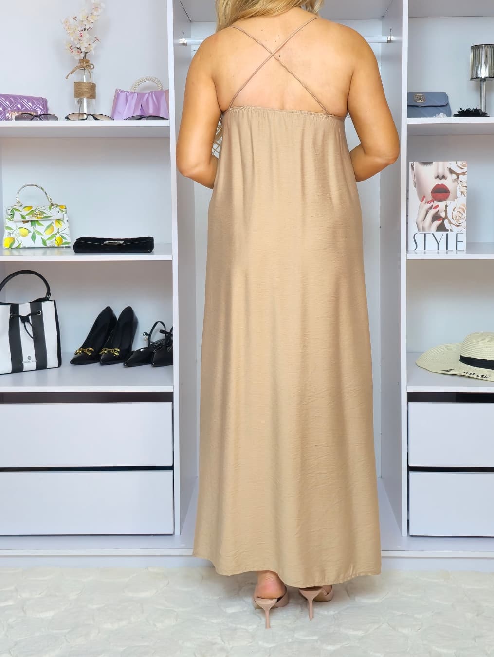 Wiskozowa Sukienka Bella Nicoletta – Taupe - obrazek 5